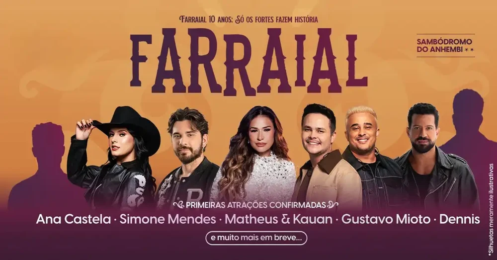Arte oficial — Farraial 2027 com Ana Castela, Simone Mendes, Matheus & Kauan, Dennis DJ e mais