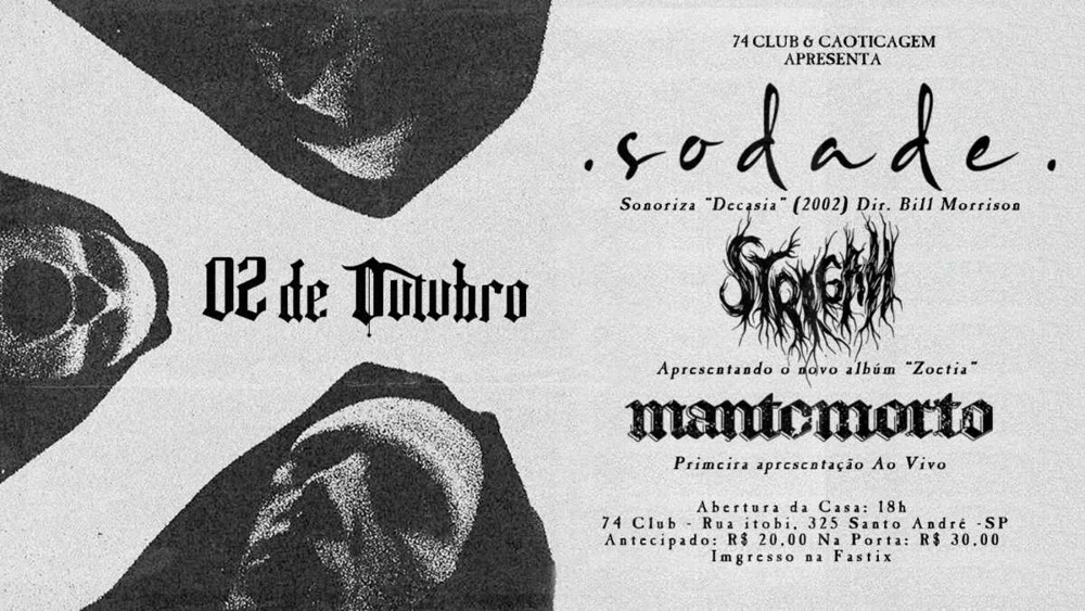 Arte oficial — Caoticagem & 74 Club Apresenta: .Sodade., Strigah e MantoMorto