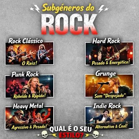 Infográfico com diferentes subgêneros do rock