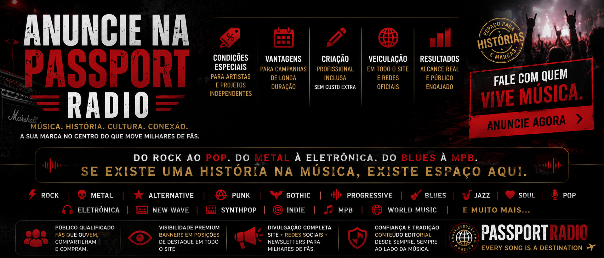 Anuncie na Passport Radio — publicidade para artistas, bandas, shows, festivais, lojas e marcas