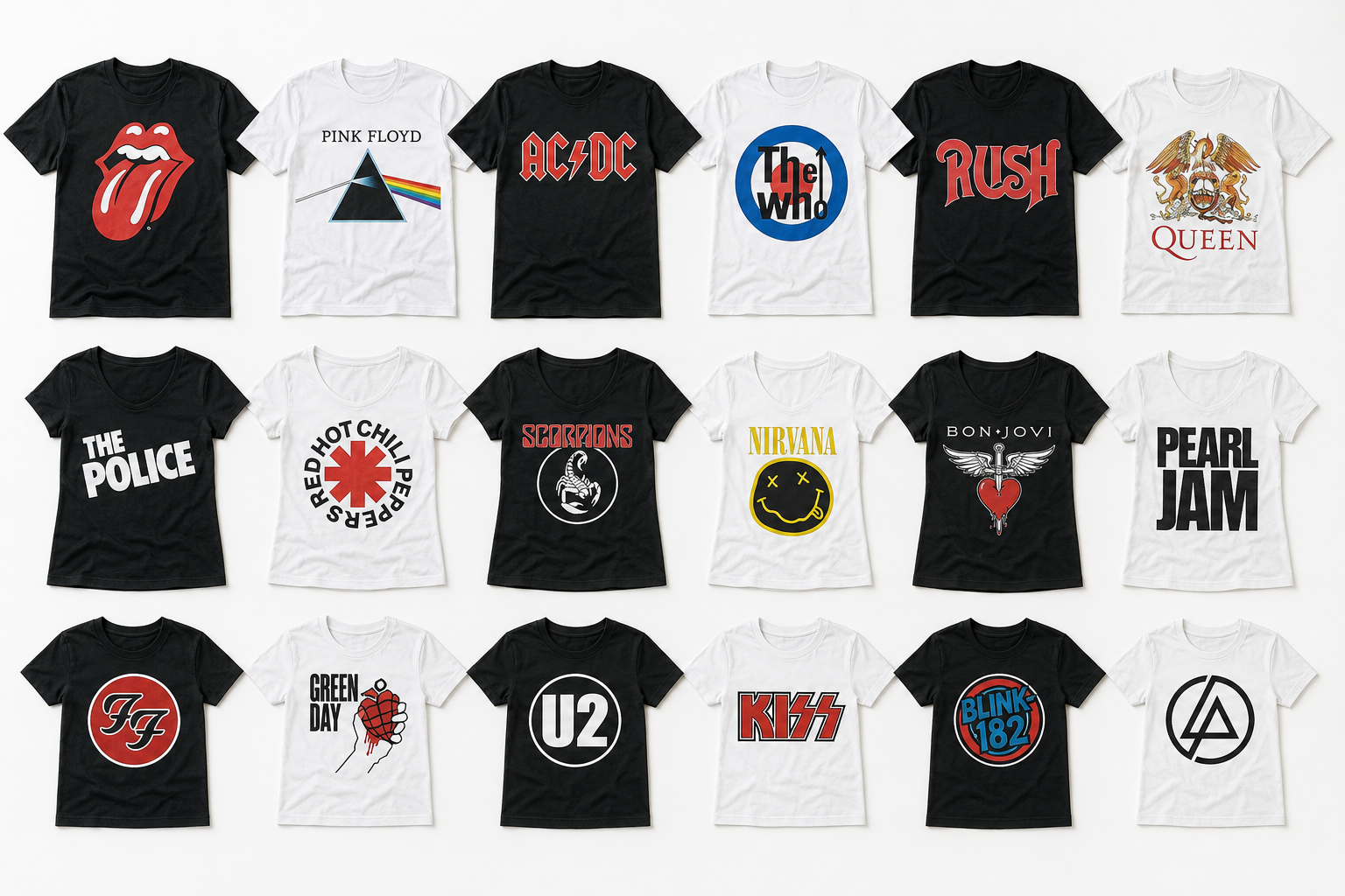 Coleção de camisetas de bandas da Boutique Passport Radio