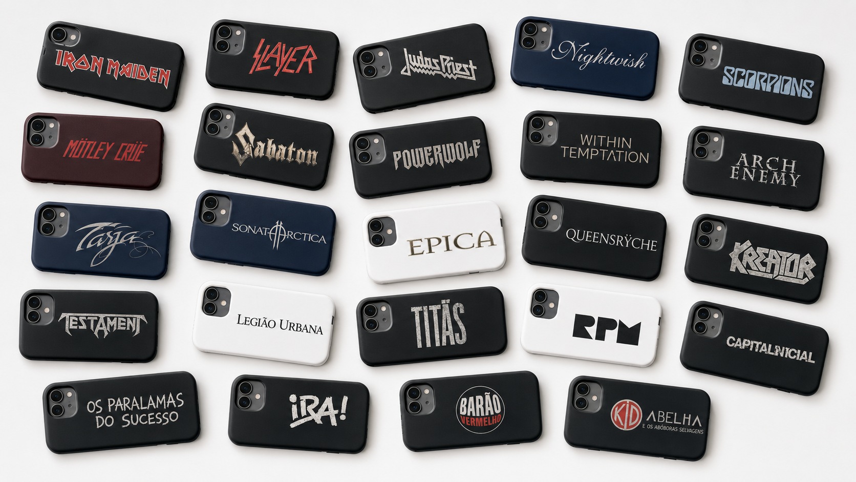 Capas de celular com bandas internacionais e brasileiras